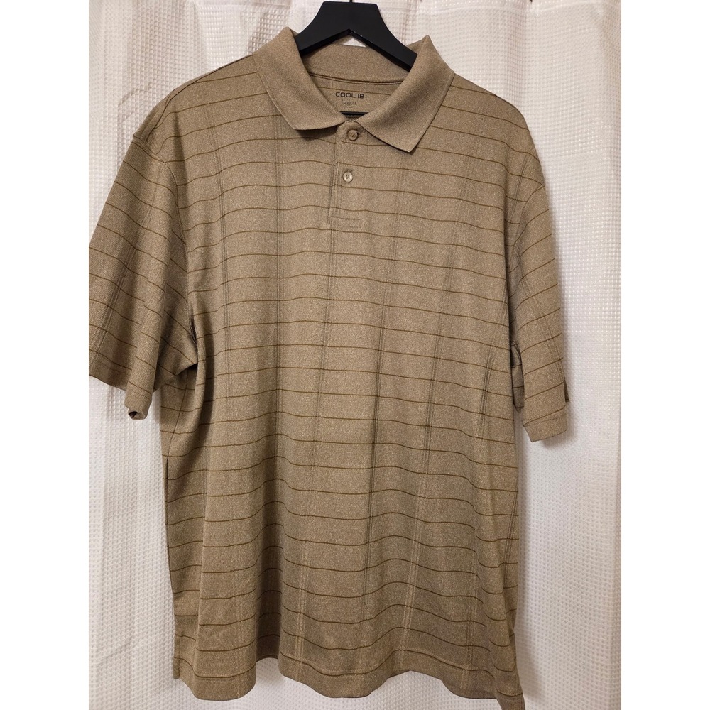 Mens‎ Haggar Cool 18 XL EC Polo Shirt Tan Striped Short Sleeve Casual
